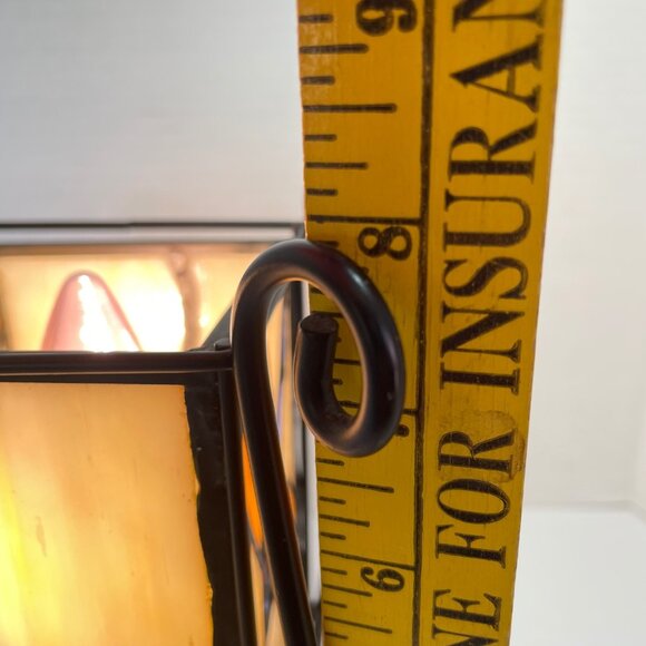 Stained Glass Dragonfly & Rose Panel Table Lamp With Black Metal Base - Picture 7 of 8